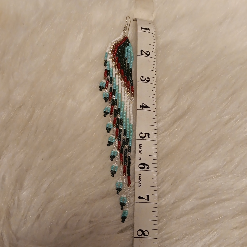 Multi Colored Long Beaded Dangle Earrings - image 4